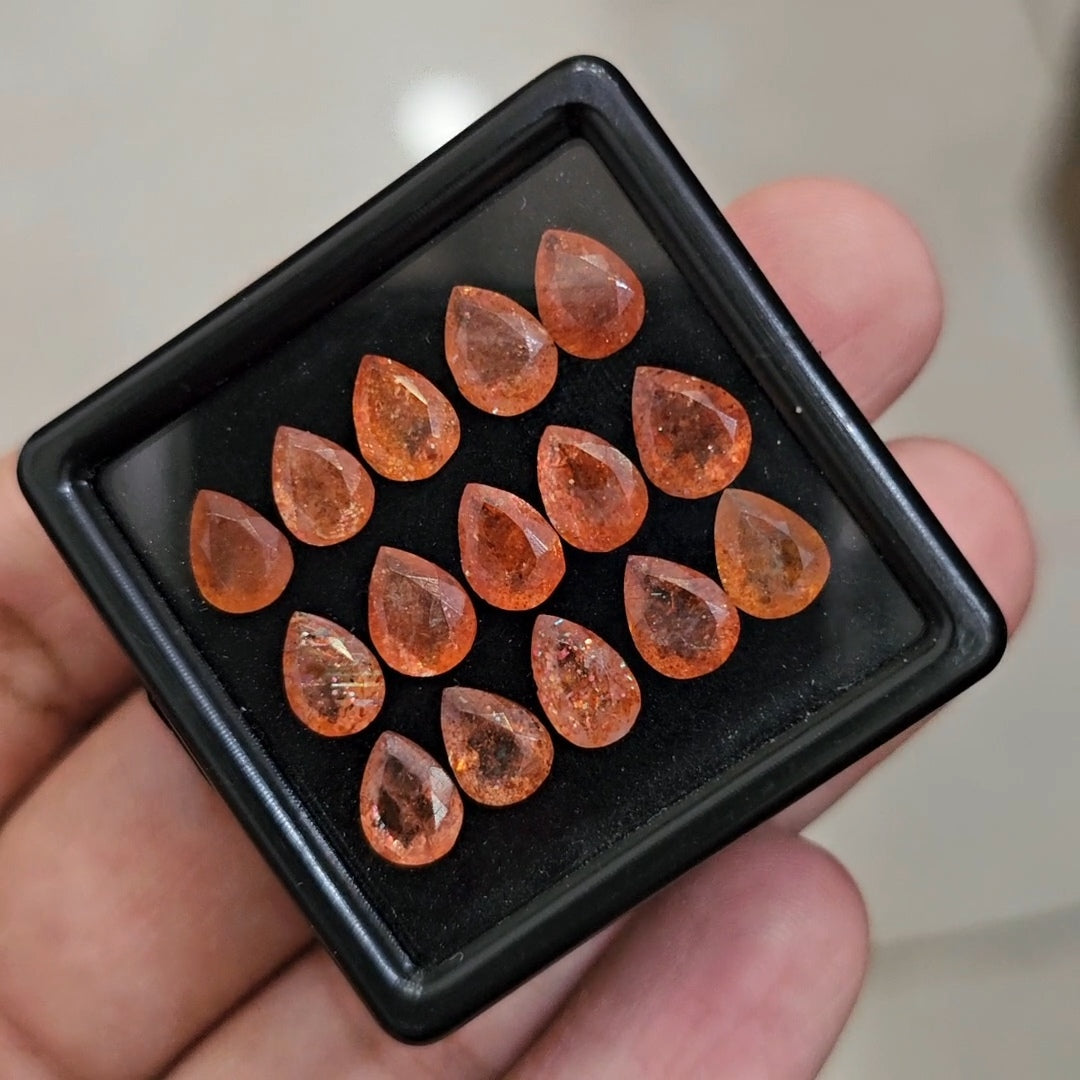 15Pcs Natural Sunstone Faceted | Pear | Size: 7x5mm