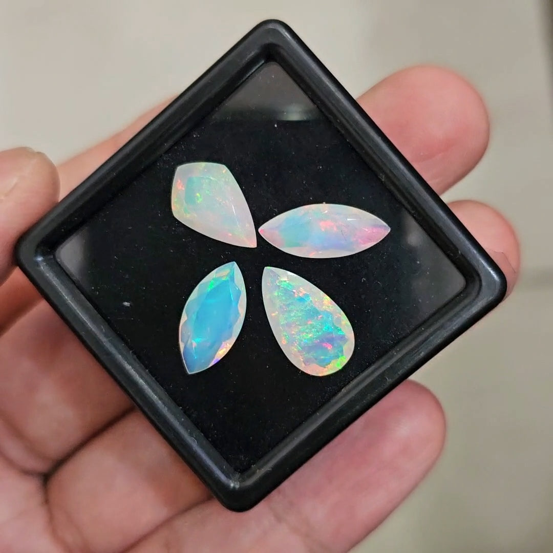 4Pcs Natural Ethiopian Opal Faceted | Mix Shape | 13-15mm