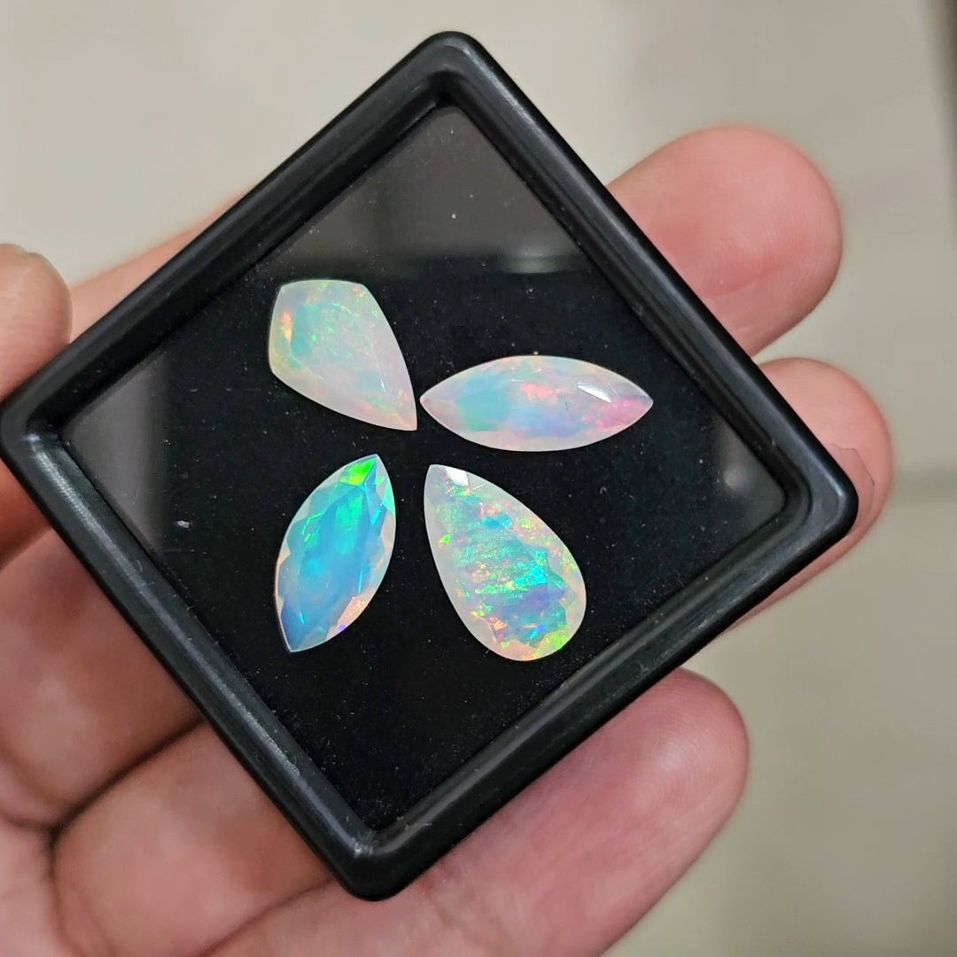 4Pcs Natural Ethiopian Opal Faceted | Mix Shape | 13-15mm