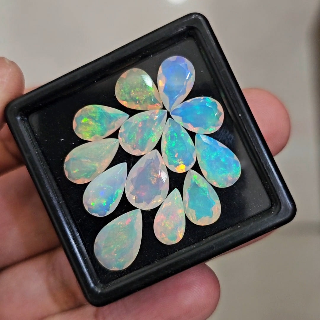 13Pcs Natural Ethiopian Opal Faceted | Pear | 10-12mm