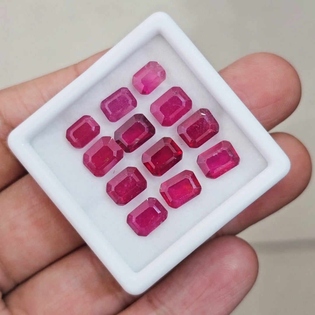 12Pcs Of Natural Ruby Faceted | Rectangle | Size: 7-8mm