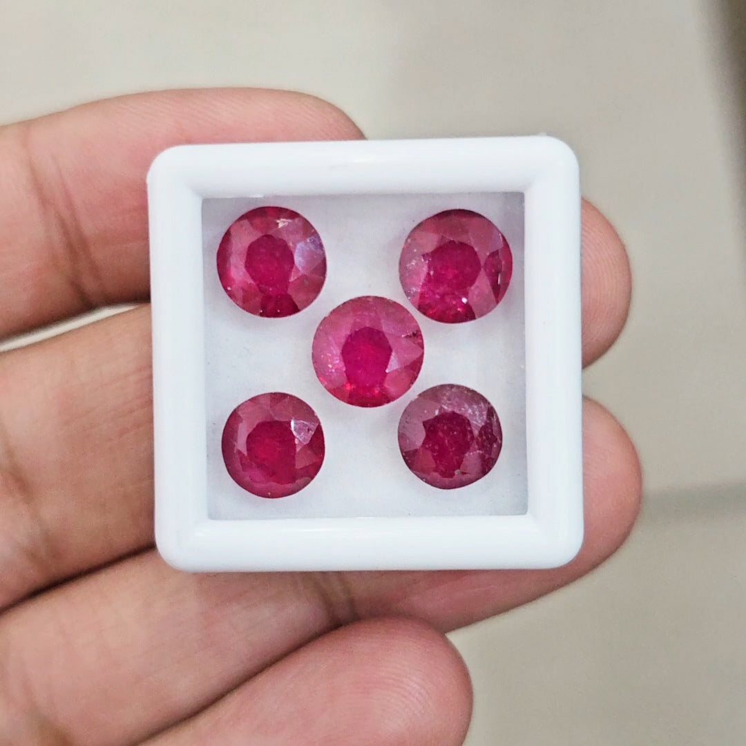 5Pcs Of Natural Ruby Faceted | Round | Size: 8mm