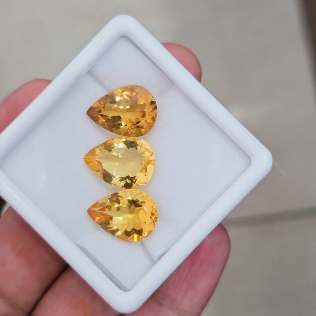3Pcs Of Natural Citrine Faceted | Pear | Size: 16x12mm