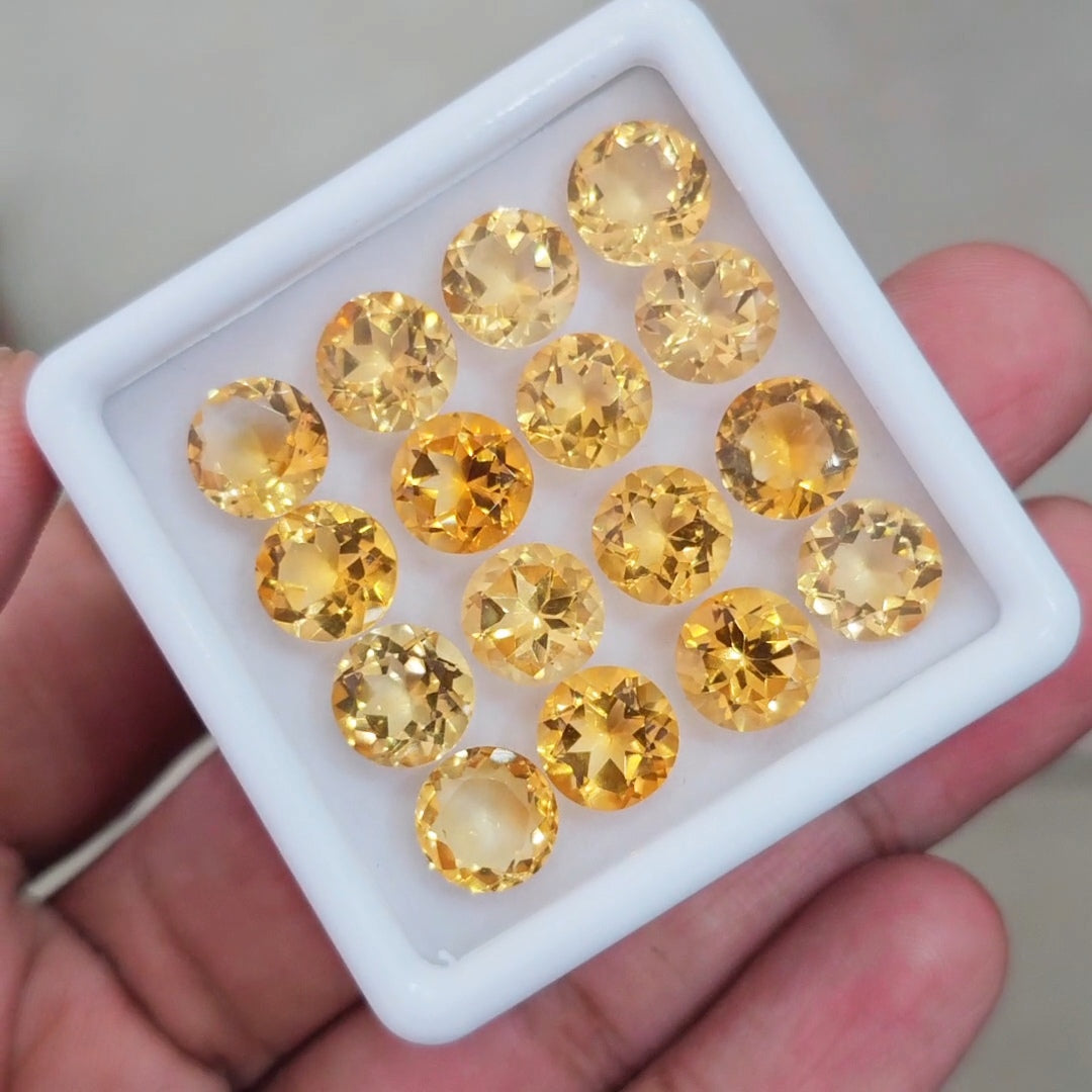 16Pcs Of Natural Citrine Faceted | Round | Size: 9mm