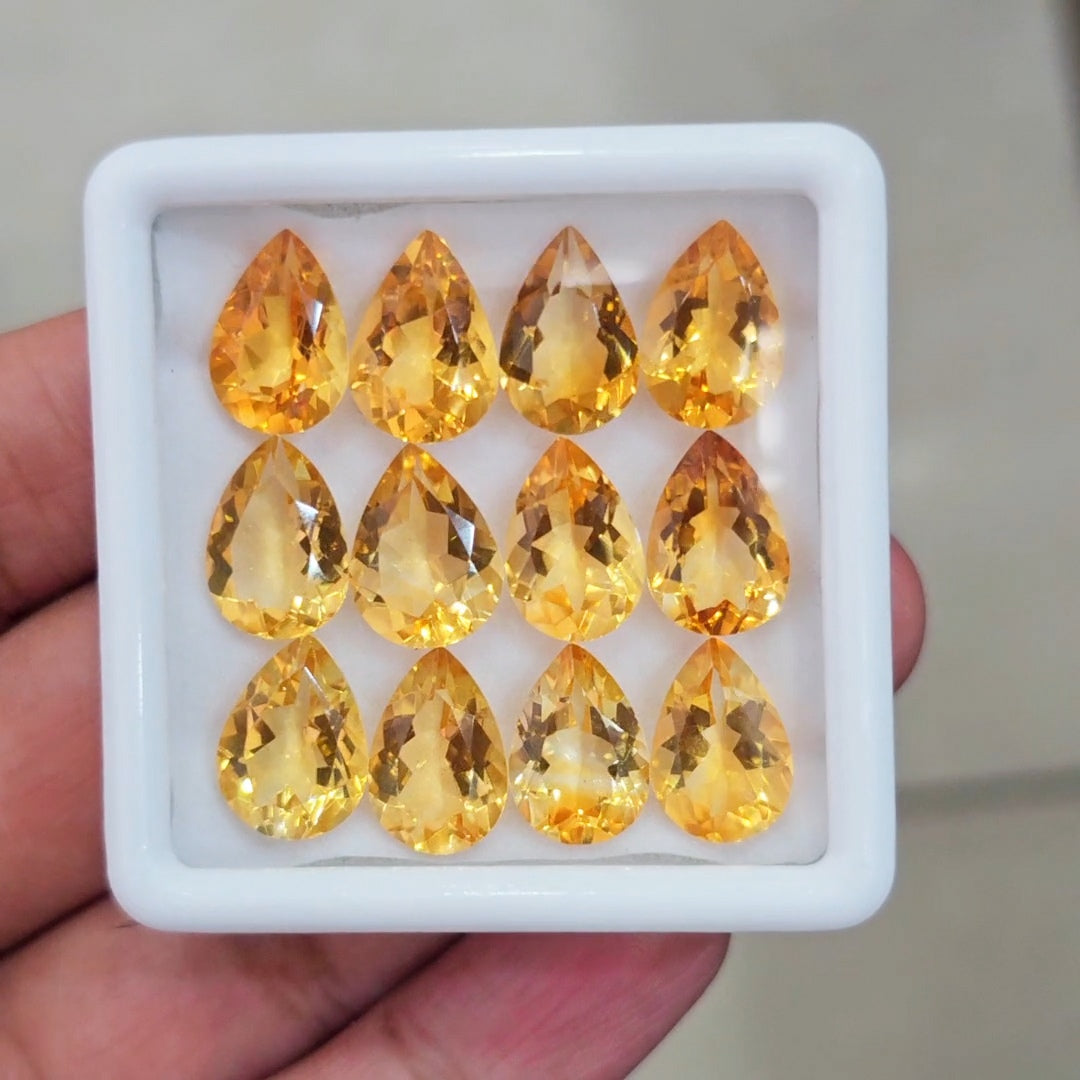12Pcs Of Natural Citrine Faceted | Pear | Size: 14x9mm