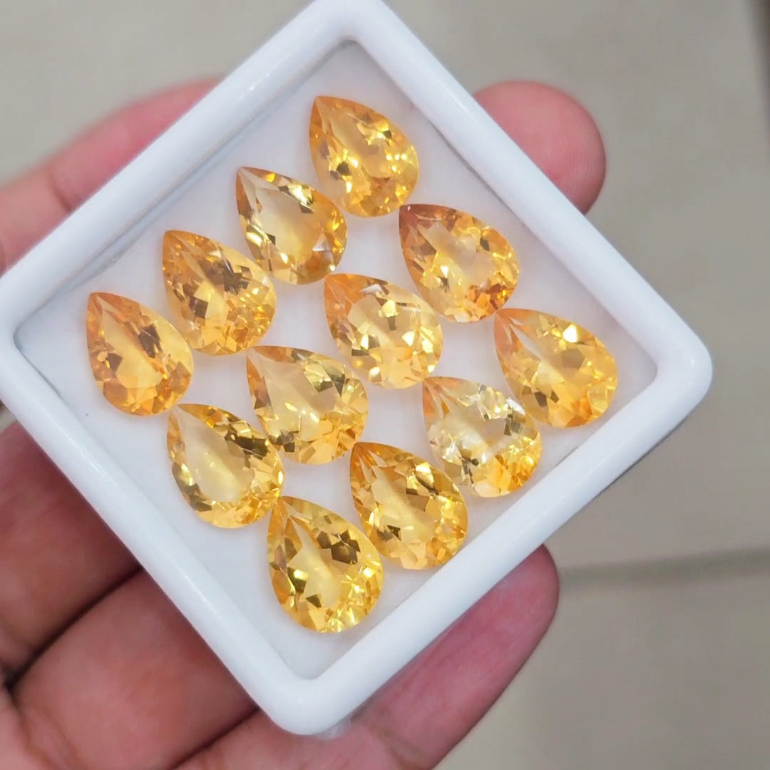 12Pcs Of Natural Citrine Faceted | Pear | Size: 14x9mm