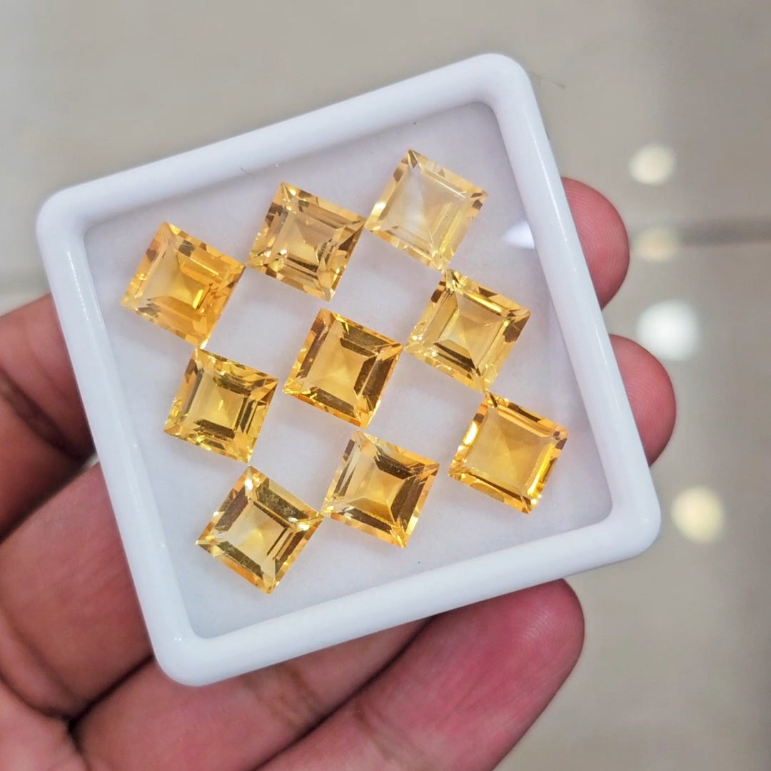 9Pcs Of Natural Citrine Faceted | Square | Size: 9mm