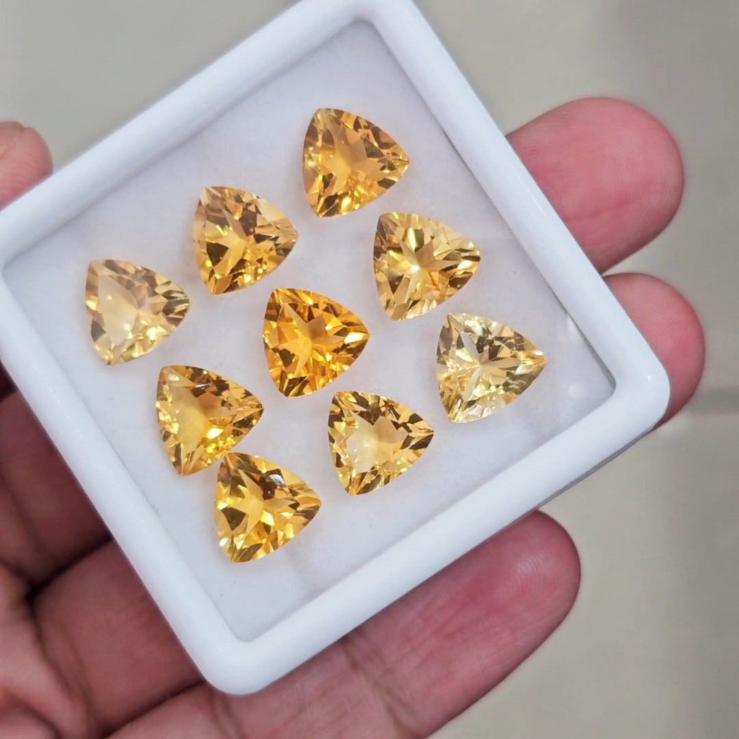 9Pcs Of Natural Citrine Faceted | Trillion | Size: 10mm