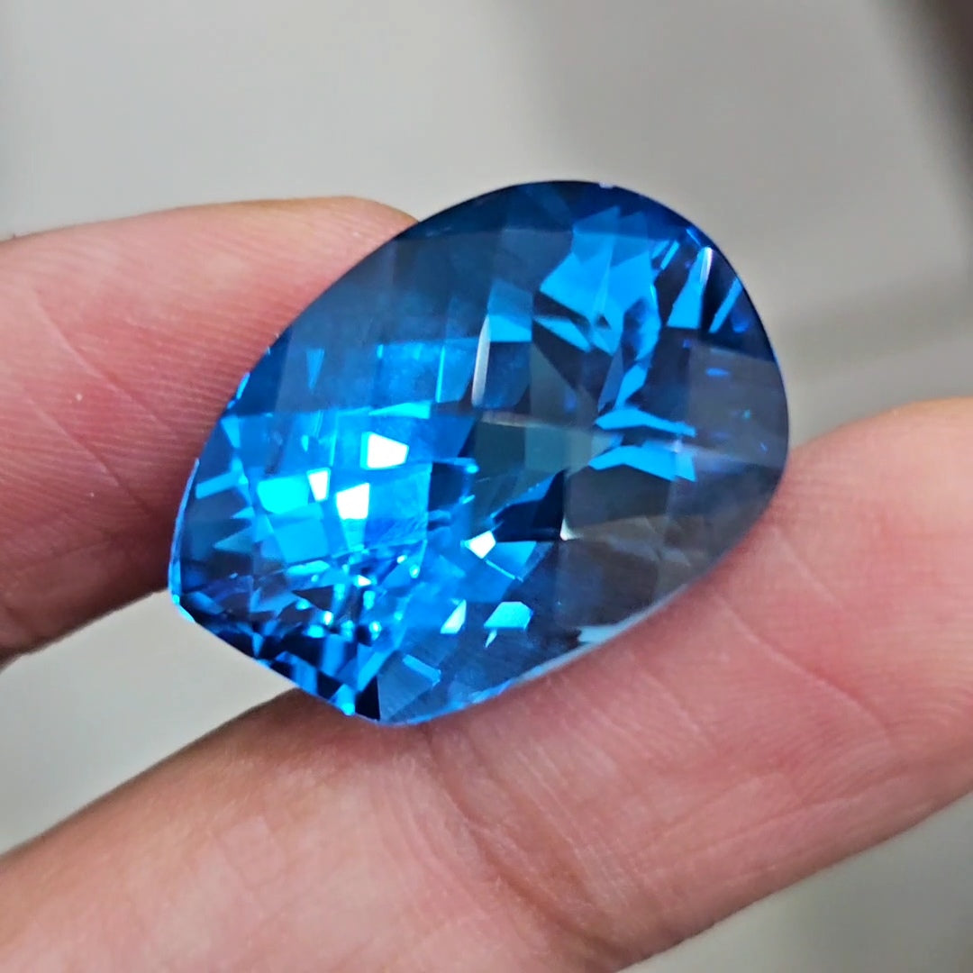 40.1Cts Of Natural Swiss Blue Topaz Checker Cut | Fancy | 25x17mm