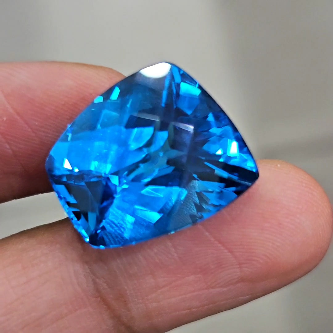 37.3Cts Of Natural Swiss Blue Topaz Checker Cut | Fancy | 20x17mm