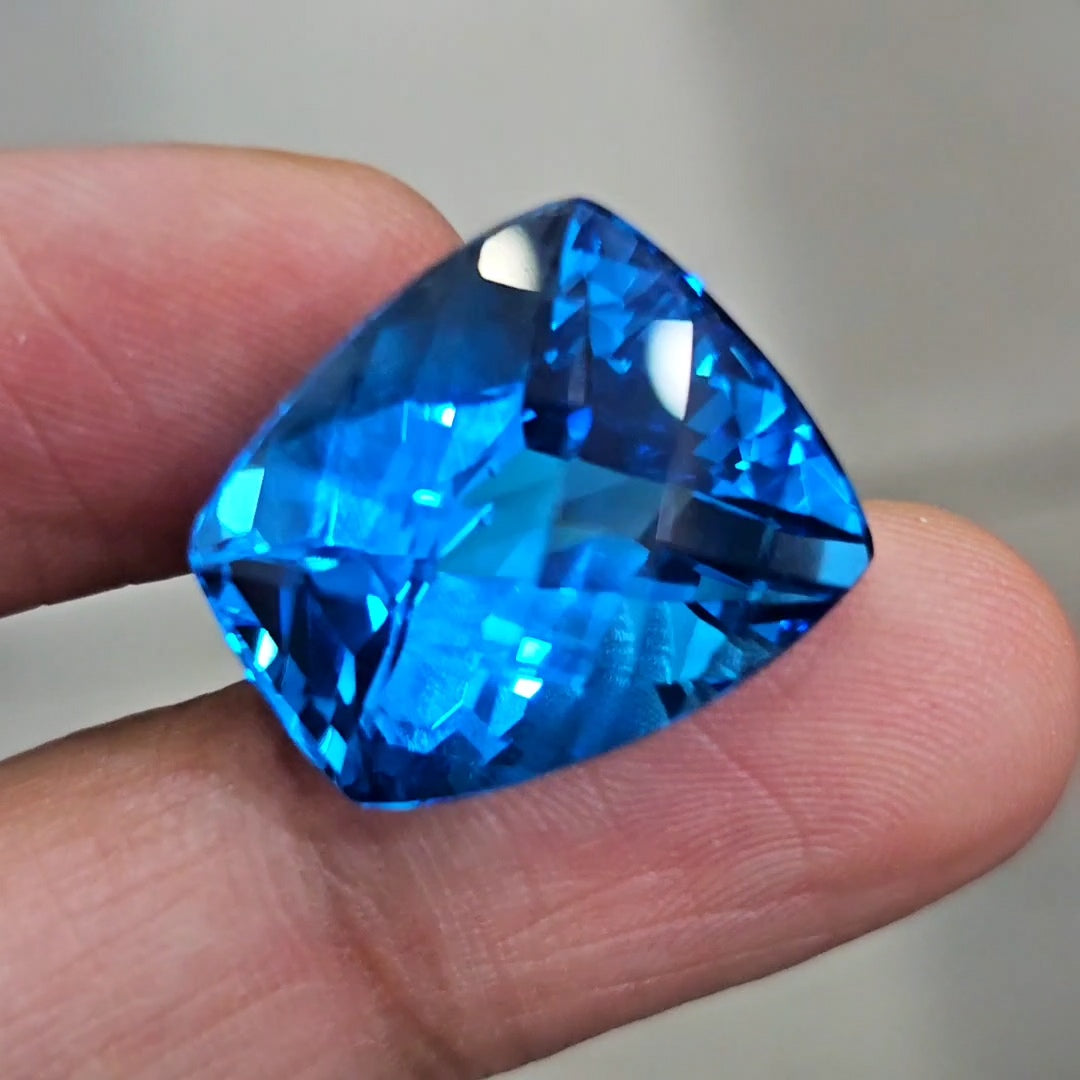 37.3Cts Of Natural Swiss Blue Topaz Checker Cut | Fancy | 20x17mm