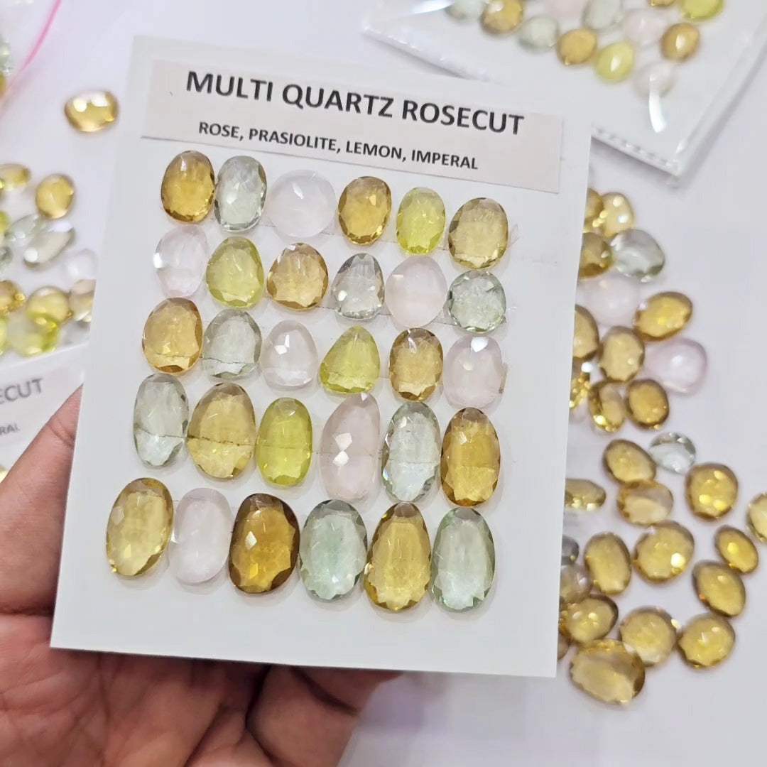 1 Card of Natural Multi Quartz Rosecut | 12–17mm | Rose, Prasiolite, Lemon, Imperal | Random pick - The LabradoriteKing