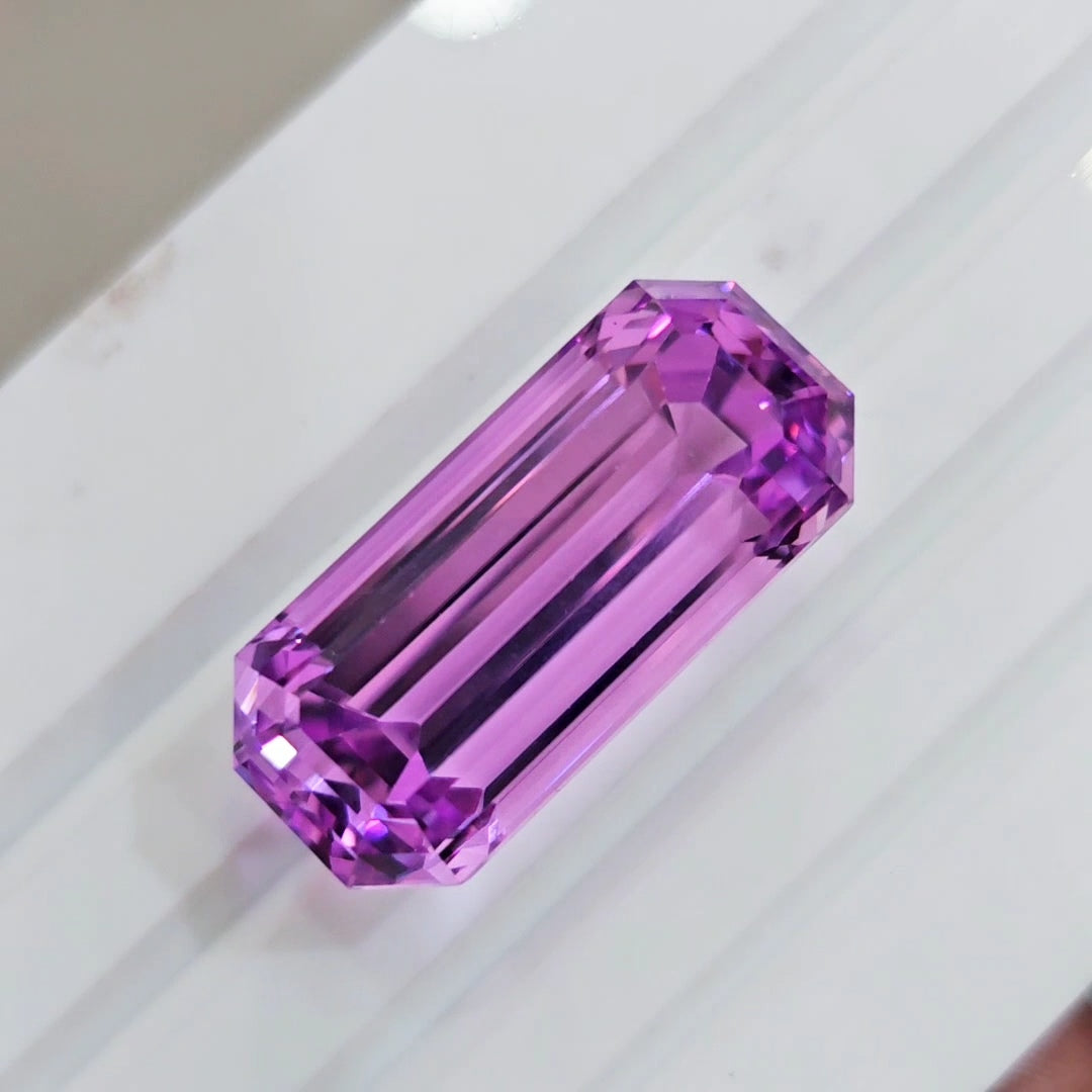 51.5 Cts Natural Kunzite Faceted Clean| With Certificate| 29x13mm | Rectangle |Clean - The LabradoriteKing
