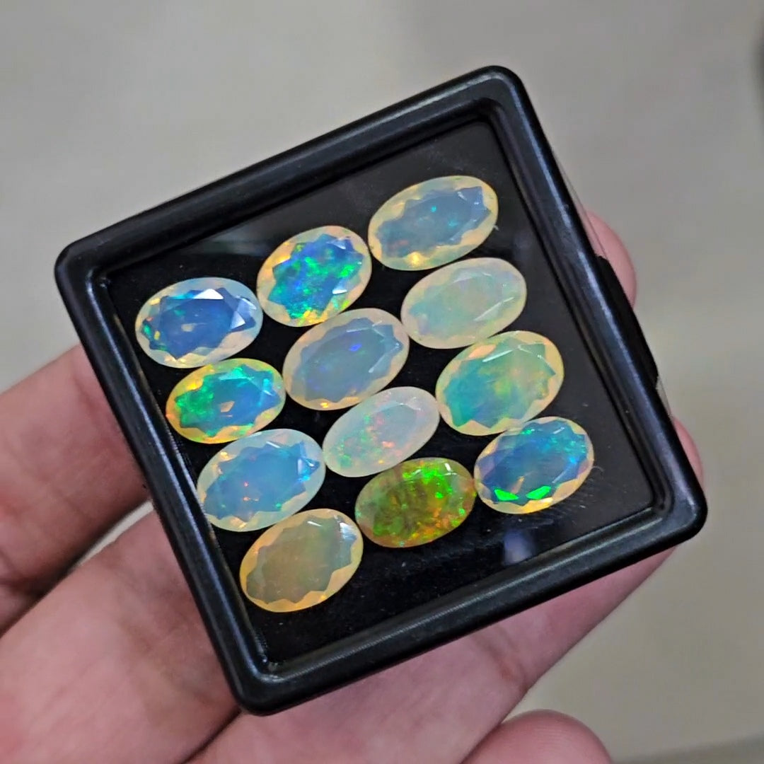 12 Pcs Natural Ethiopian Opal Faceted |Oval|10-11mm|15.1 Cts - The LabradoriteKing