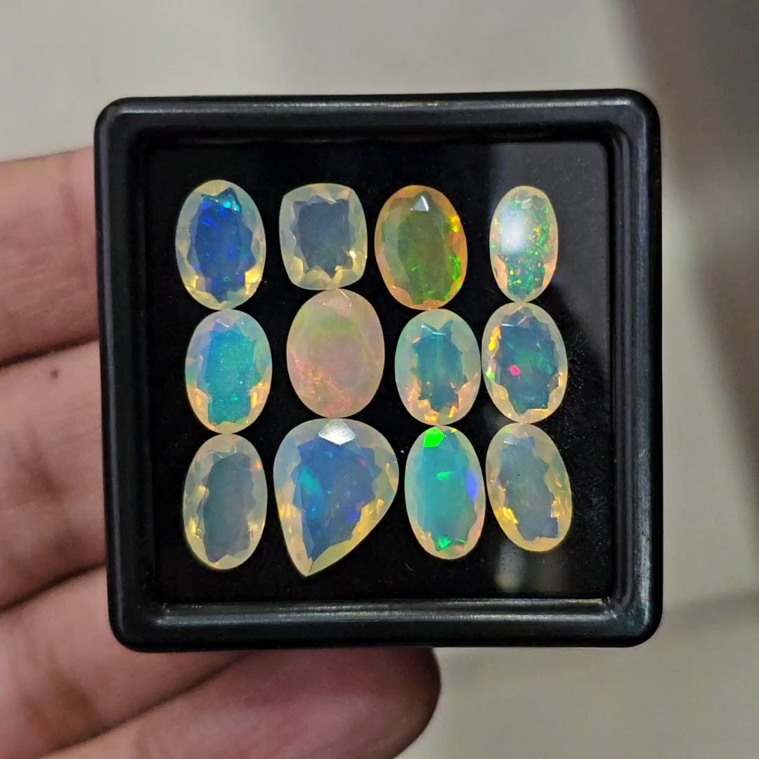 12 Pcs Natural Ethiopian Opal Faceted |Mix|7-12mm|14.7 Cts - The LabradoriteKing