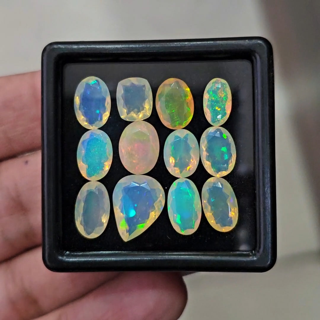 12 Pcs Natural Ethiopian Opal Faceted |Mix|7-12mm|14.7 Cts - The LabradoriteKing