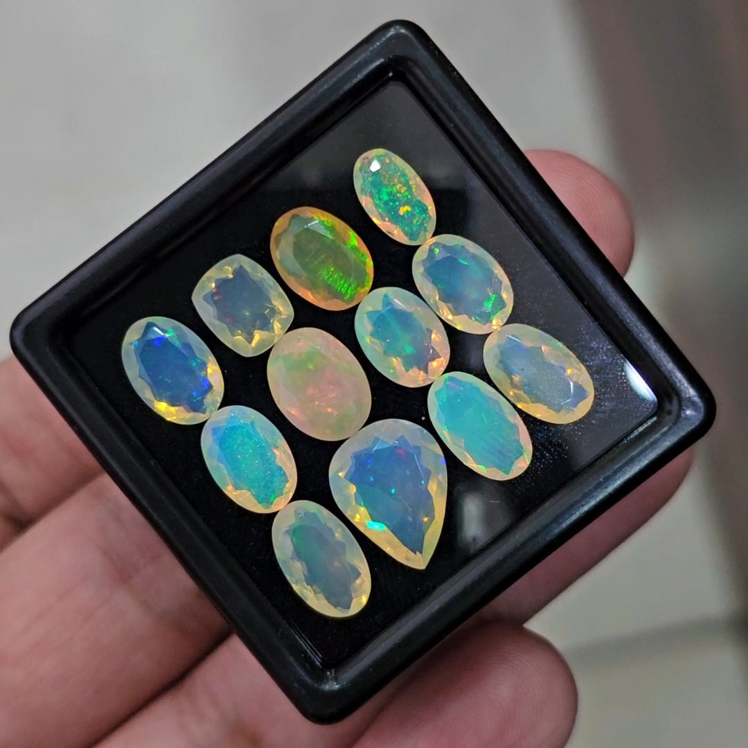 12 Pcs Natural Ethiopian Opal Faceted |Mix|7-12mm|14.7 Cts - The LabradoriteKing