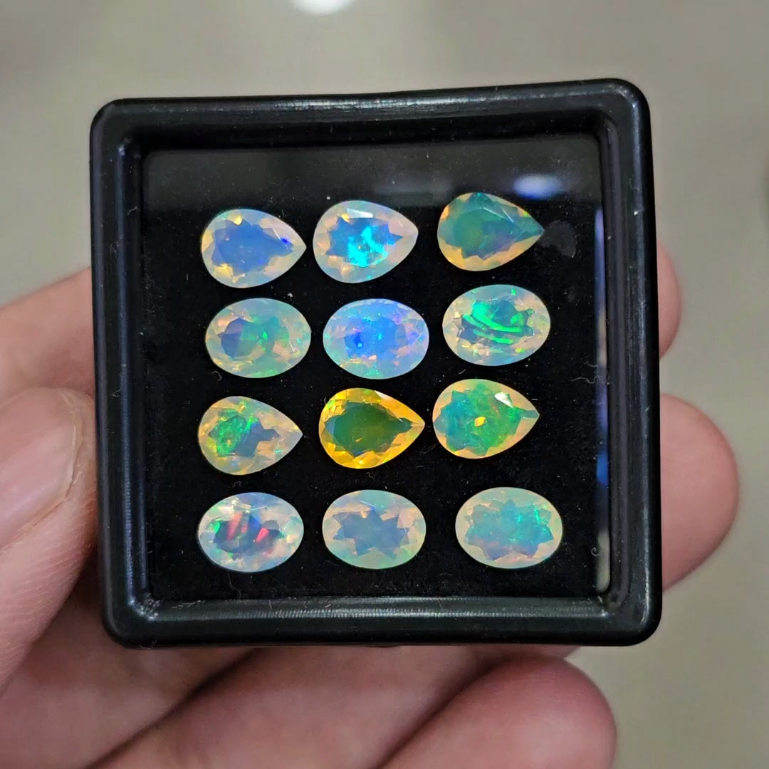 12 Pcs Natural Ethiopian Opal Faceted | Oval & Pear | 8x6mm | 8.7Cts - The LabradoriteKing