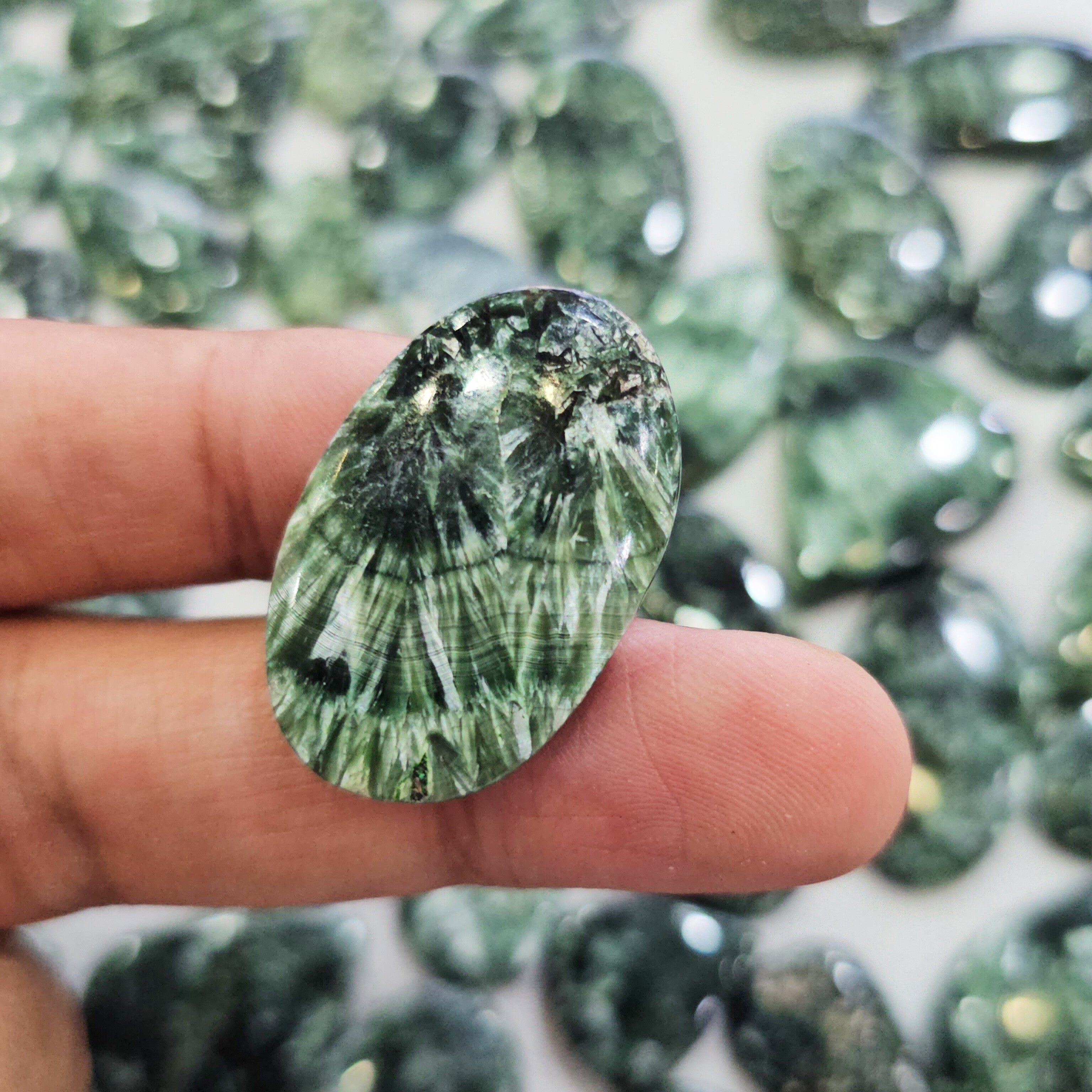 100g Natural Deep Green Seraphinite With Flass Gemstones | 15–18 Pieces (Approx.) | 15–40mm - The LabradoriteKing