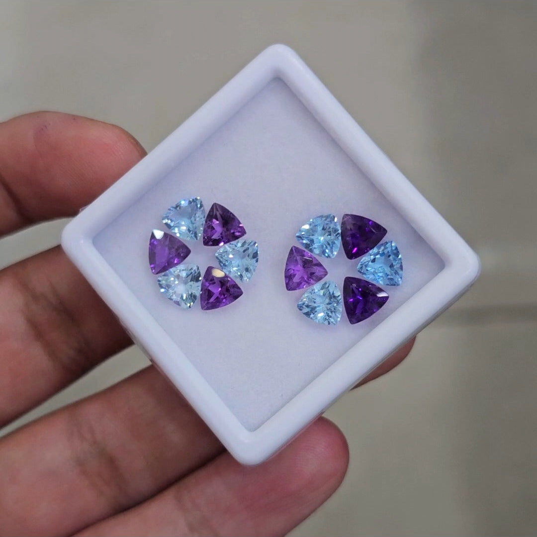 12 Pcs Of Natural Amethyst Faceted | Shape: Trillion | Size: 6mm
