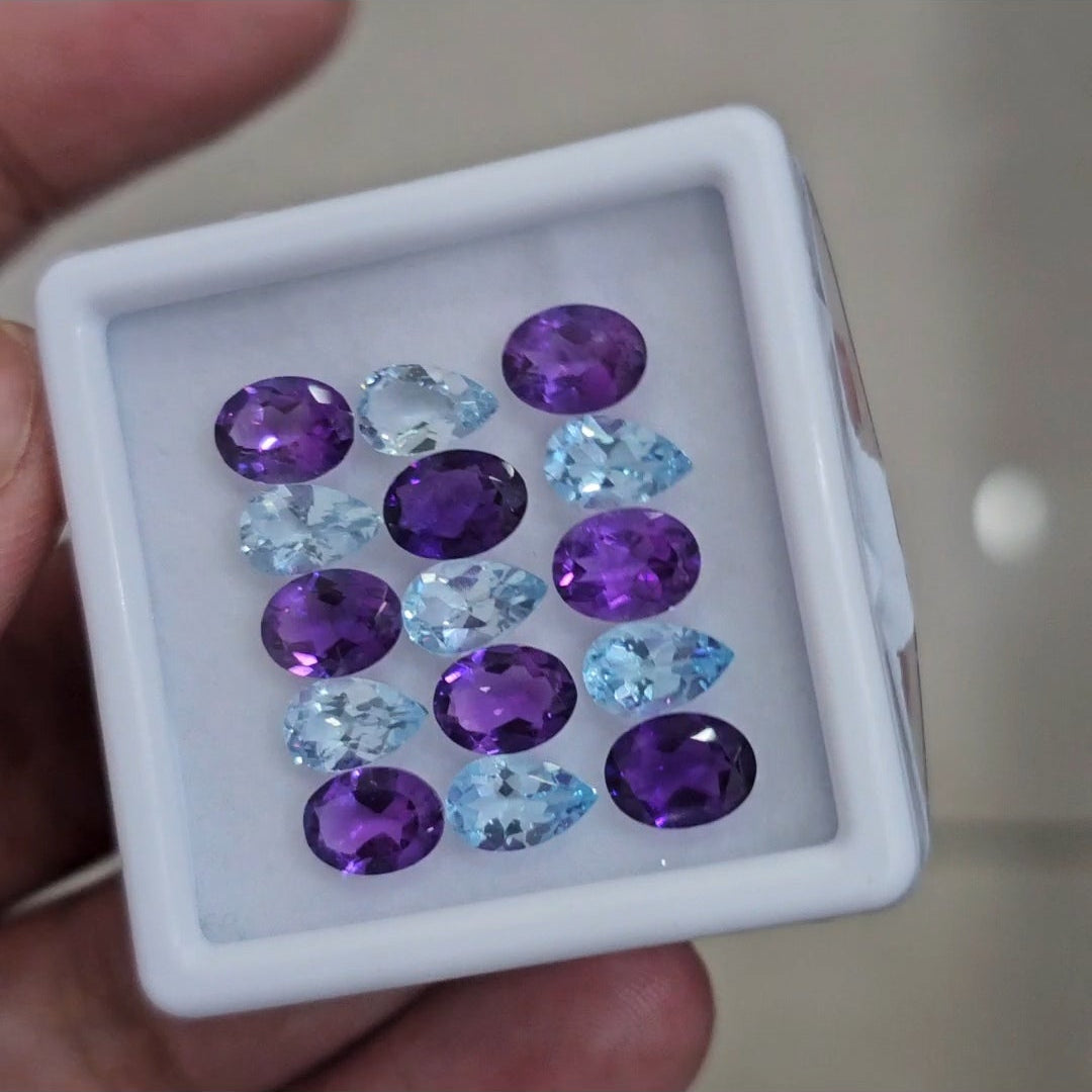15 Pcs Of Natural Amethyst & Blue Topaz Faceted | Shape: Mix | Size: 8x8mm