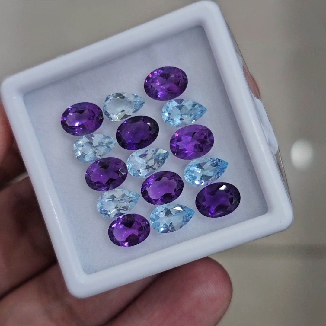 15 Pcs Of Natural Amethyst & Blue Topaz Faceted | Shape: Mix | Size: 8x8mm