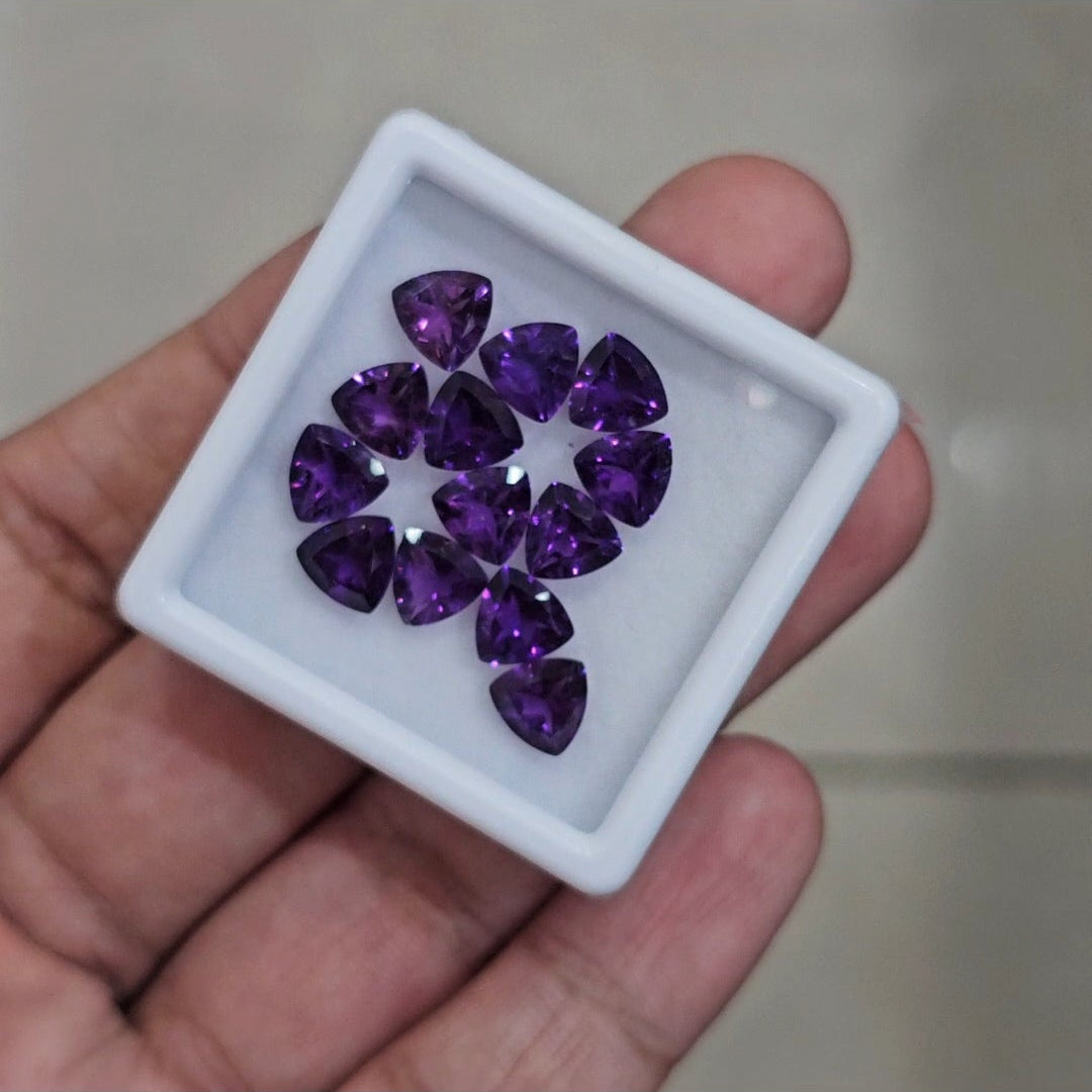 13 Pcs Of Natural Amethyst Faceted | Shape: Trillion | Size: 7mm