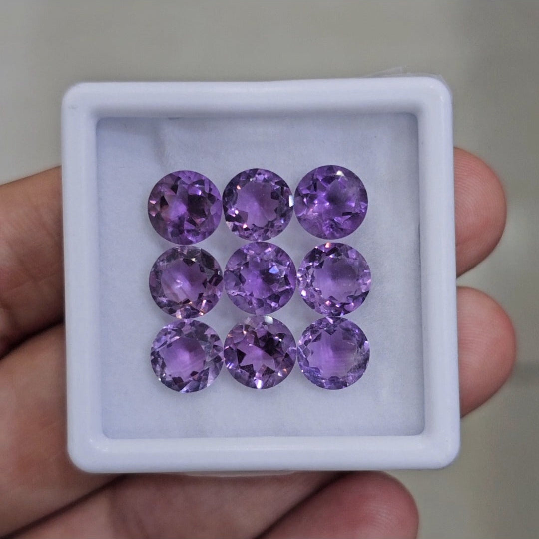 9 Pcs Of Natural Amethyst Faceted | Shape: Round | Size: 8mm