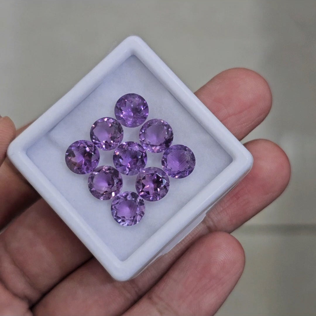 9 Pcs Of Natural Amethyst Faceted | Shape: Round | Size: 8mm