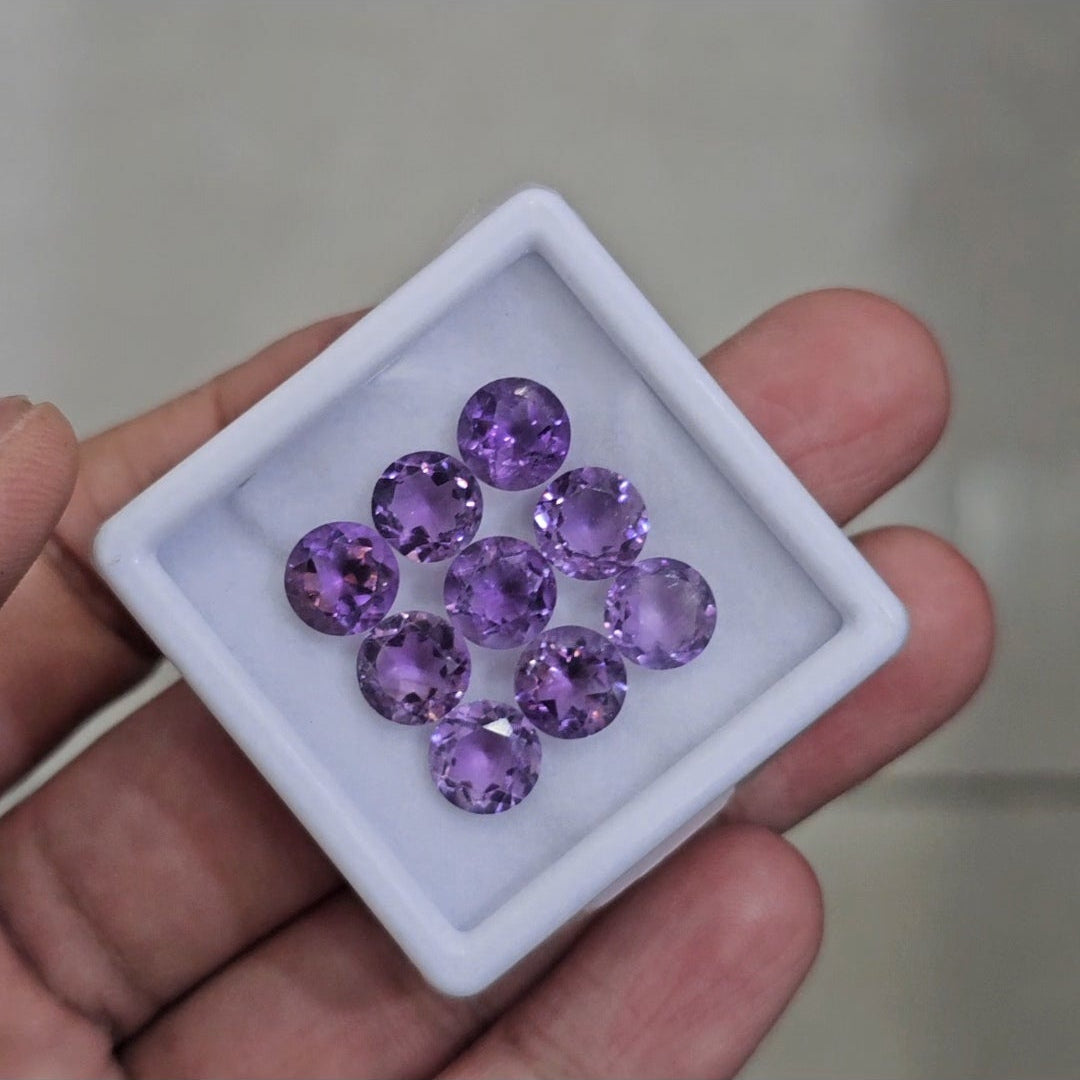 9 Pcs Of Natural Amethyst Faceted | Shape: Round | Size: 8mm