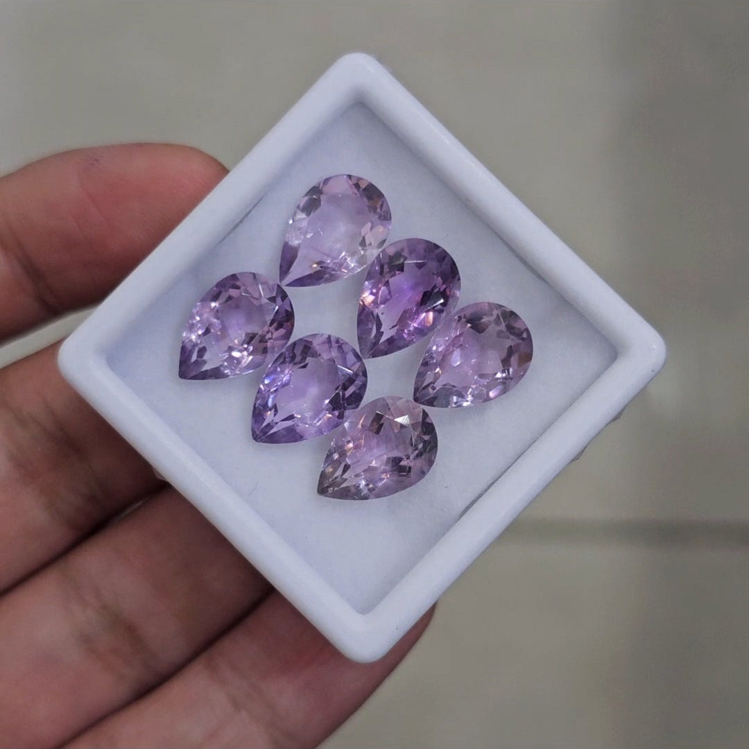 6 Pcs Of Natural Amethyst Faceted | Shape: Pear | Size: 13x9mm
