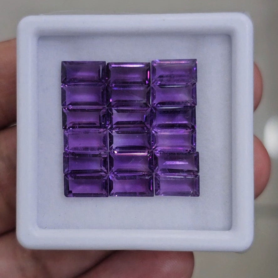 18Pcs Of Natural Amethyst Faceted | Shape: Rectangle | Size: 8x4mm