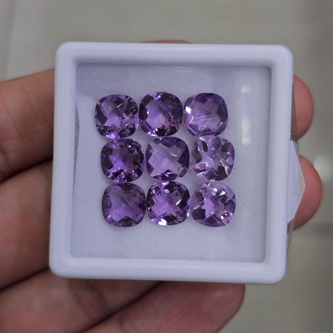 9 Pcs Of Natural Amethyst Faceted | Shape: Square | Size: 8mm