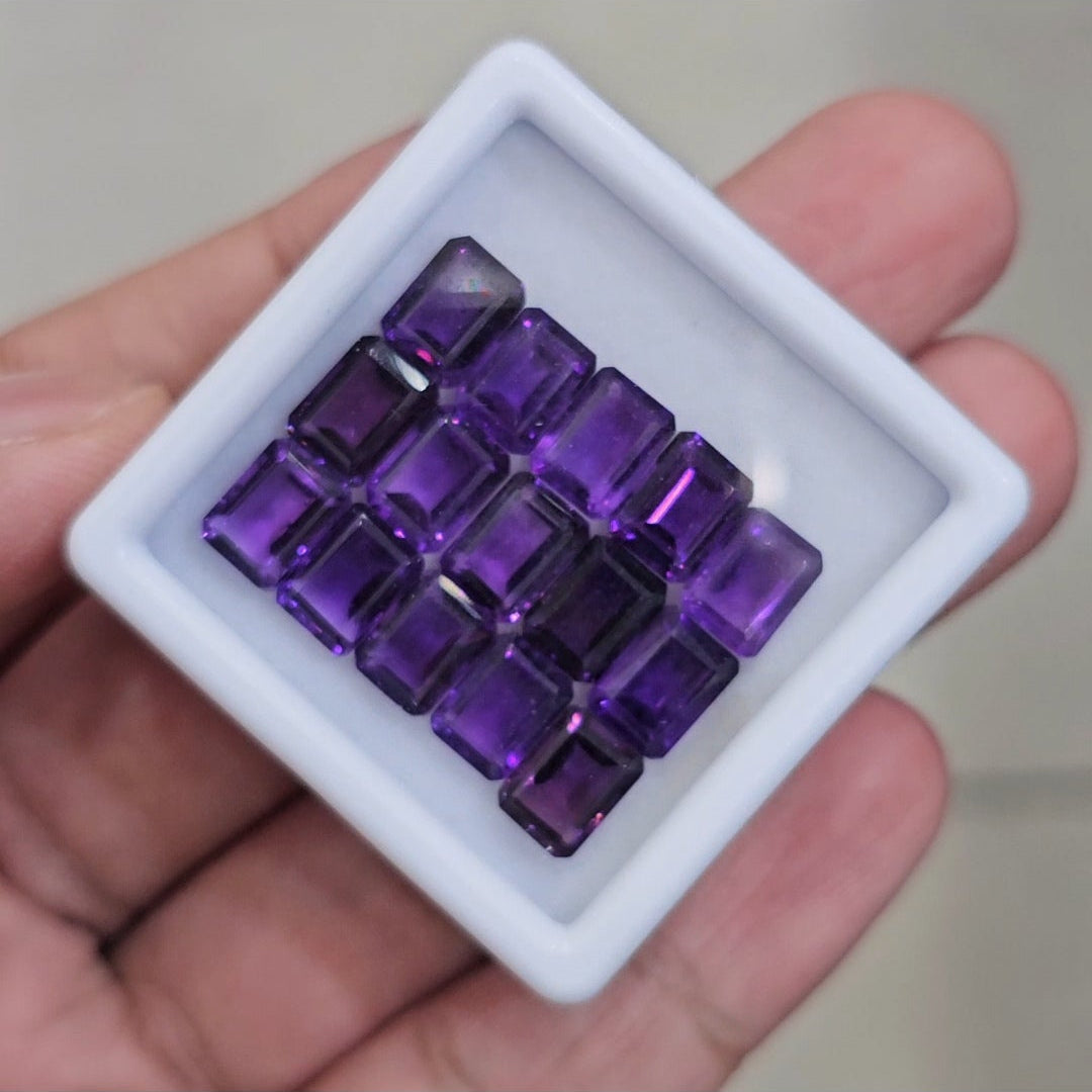 15 Pcs Of Natural Amethyst Faceted | Shape: Square | Size: 6-8mm