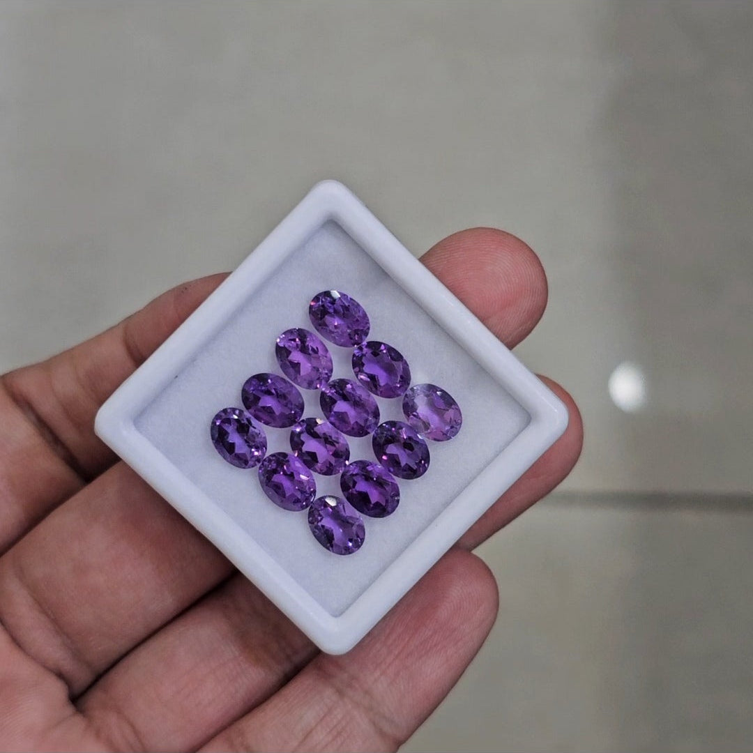 12 Pcs Of Natural Amethyst Faceted | Shape: Oval | Size: 6-8mm