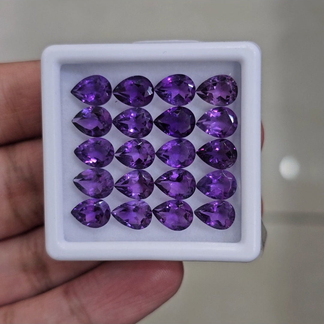 20 Pcs Of Natural Amethyst Faceted | Shape: Pear | Size: 6-8mm