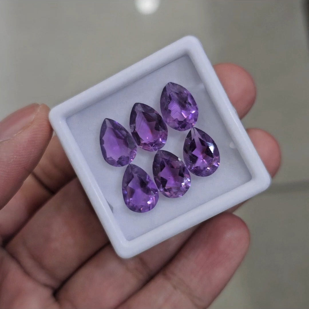 6Pcs Of Natural Amethyst Faceted | Shape: Pear | Size: 9-13mm