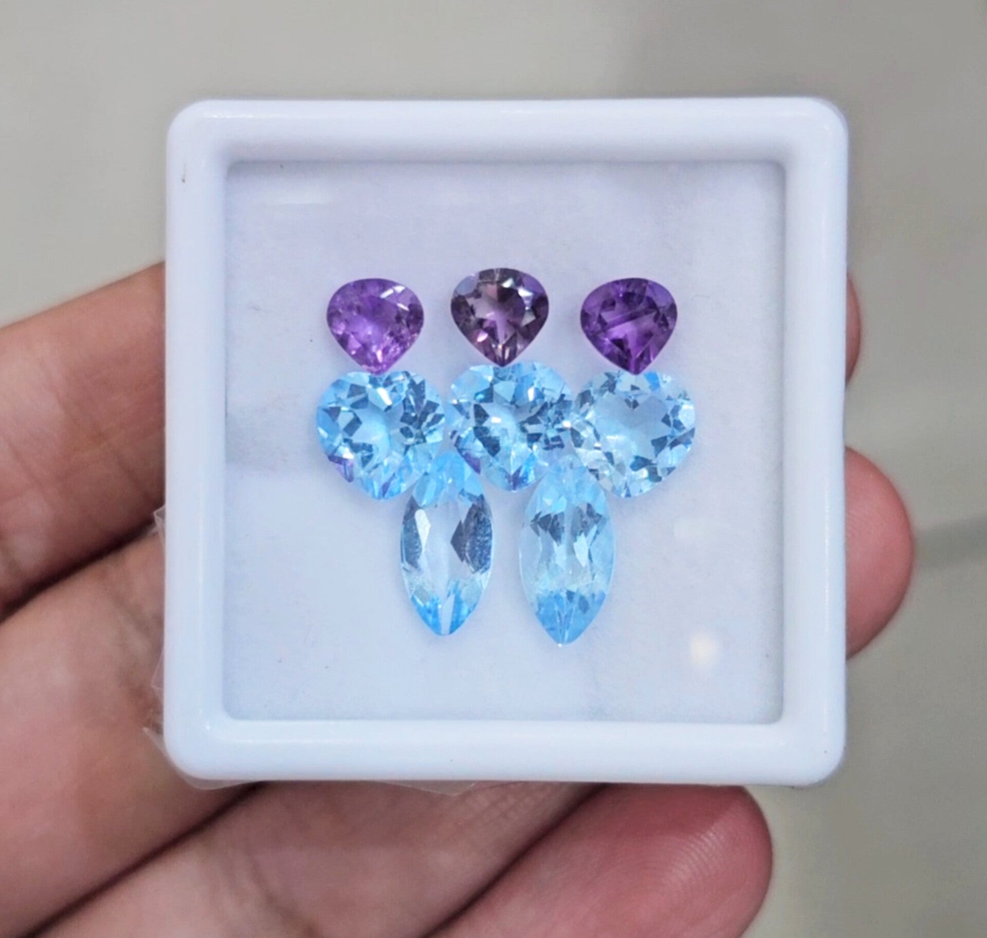 8Pcs Of Natural Amethyst & Blue Topaz Faceted | Shape: Mix | Size: 6-12mm