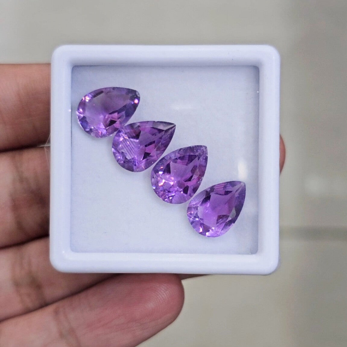 4 Pcs Of Natural Amethyst Faceted | Shape: Pear | Size: 9-12mm