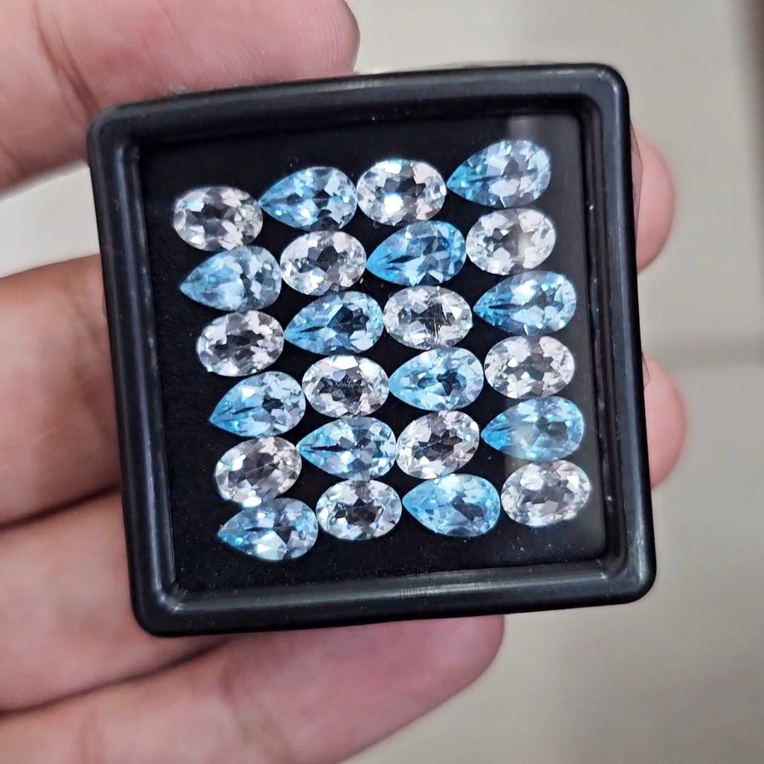 24pcs Natural Blue Topaz & White Topaz Faceted | Mix Shape | Size: 7-8mm