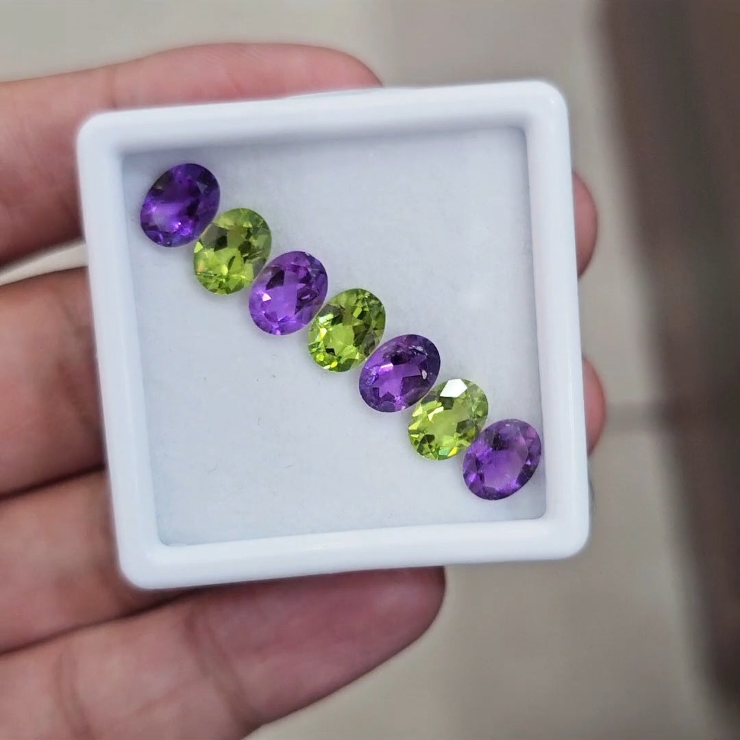 7Natural Peridot & Amethyst Faceted | Oval | Size: 8x6mm