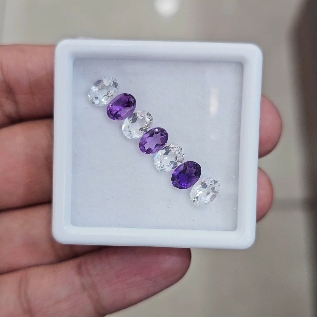 7Natural White Topaz & Amethyst Faceted | Oval | Size: 7x5mm