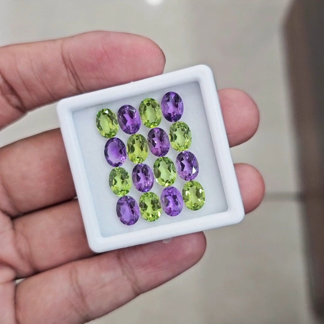 16pcs Natural Peridot & Amethyst Faceted | Oval | Size: 8x6mm