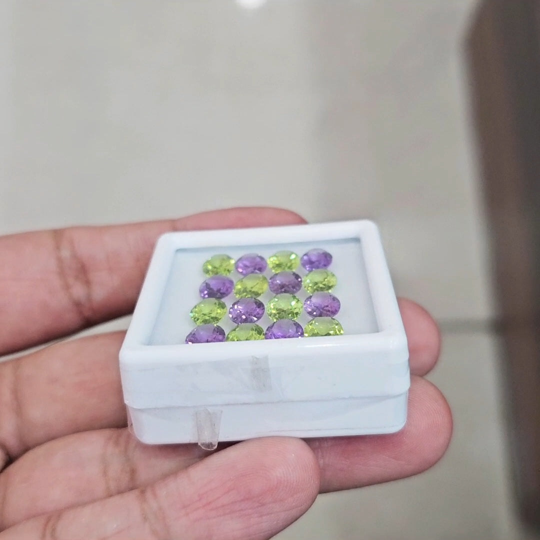 16pcs Natural Peridot & Amethyst Faceted | Oval | Size: 8x6mm