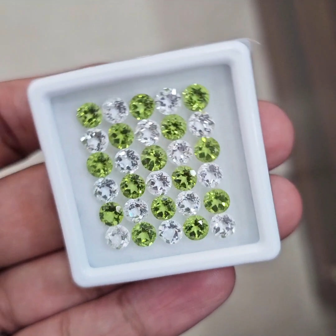 30pcs Natural Peridot & White Topaz Faceted | Round | Size: 5mm