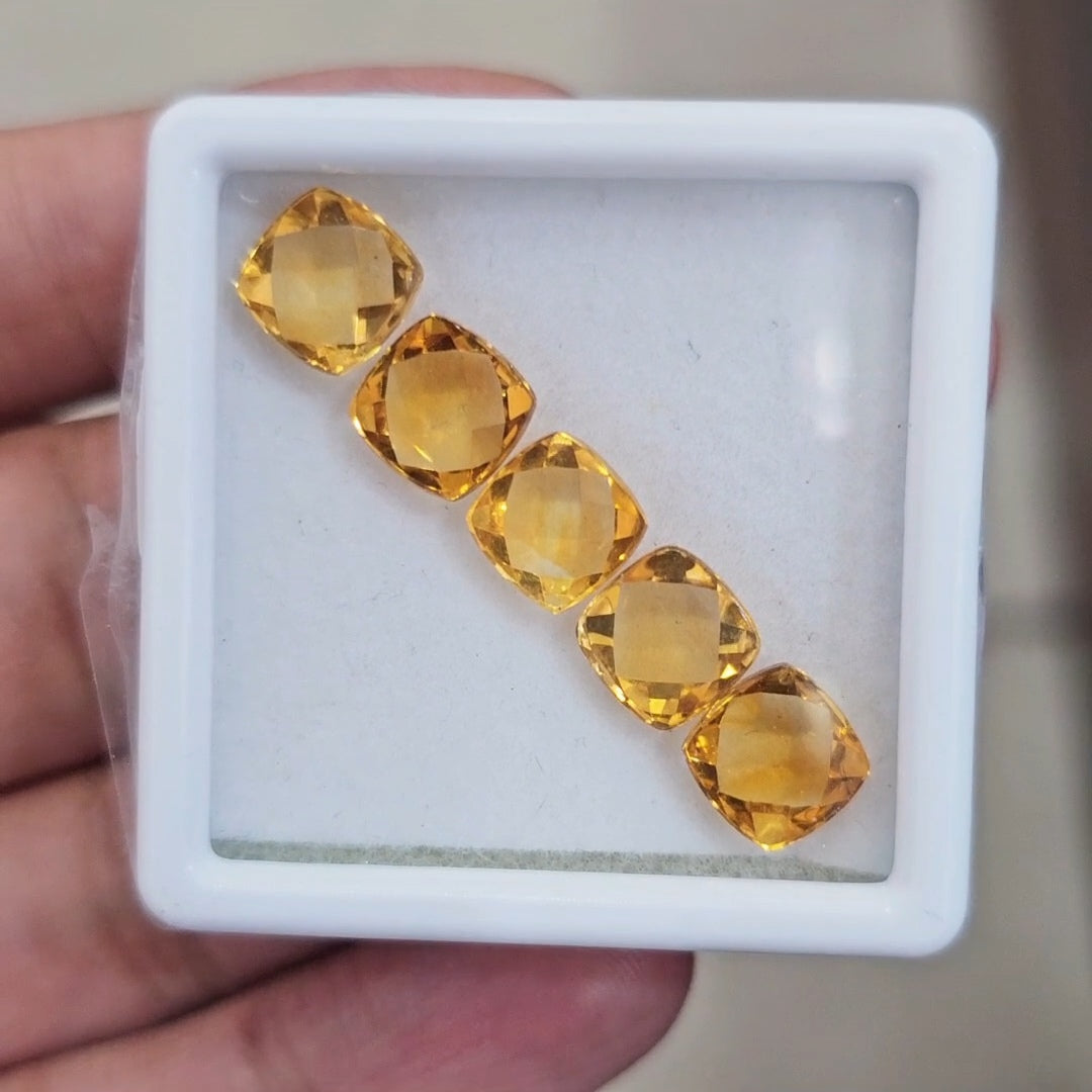 5Pcs Of Natural Citrine BuffTop | Square | Size: 8mm