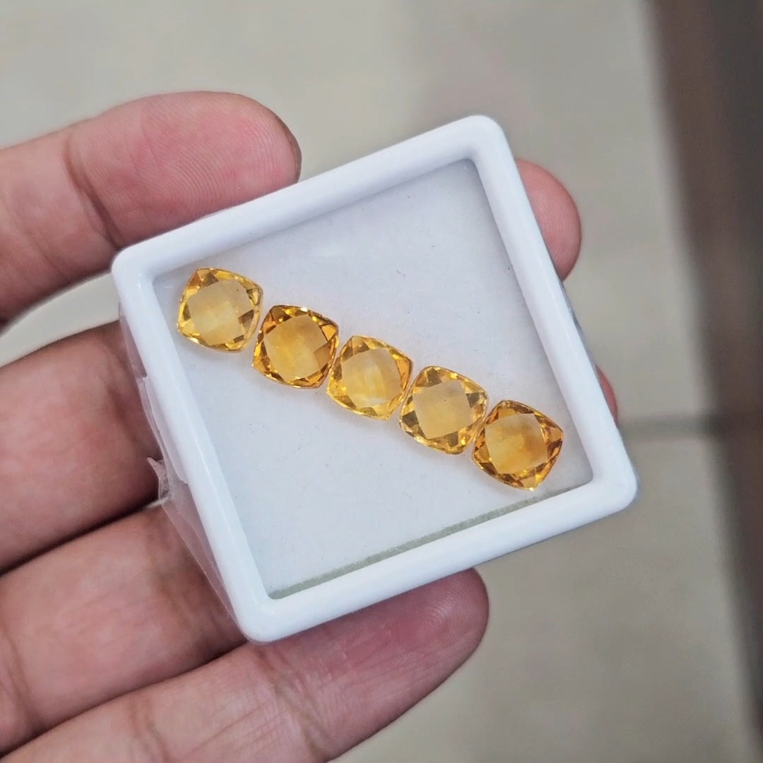 5Pcs Of Natural Citrine BuffTop | Square | Size: 8mm