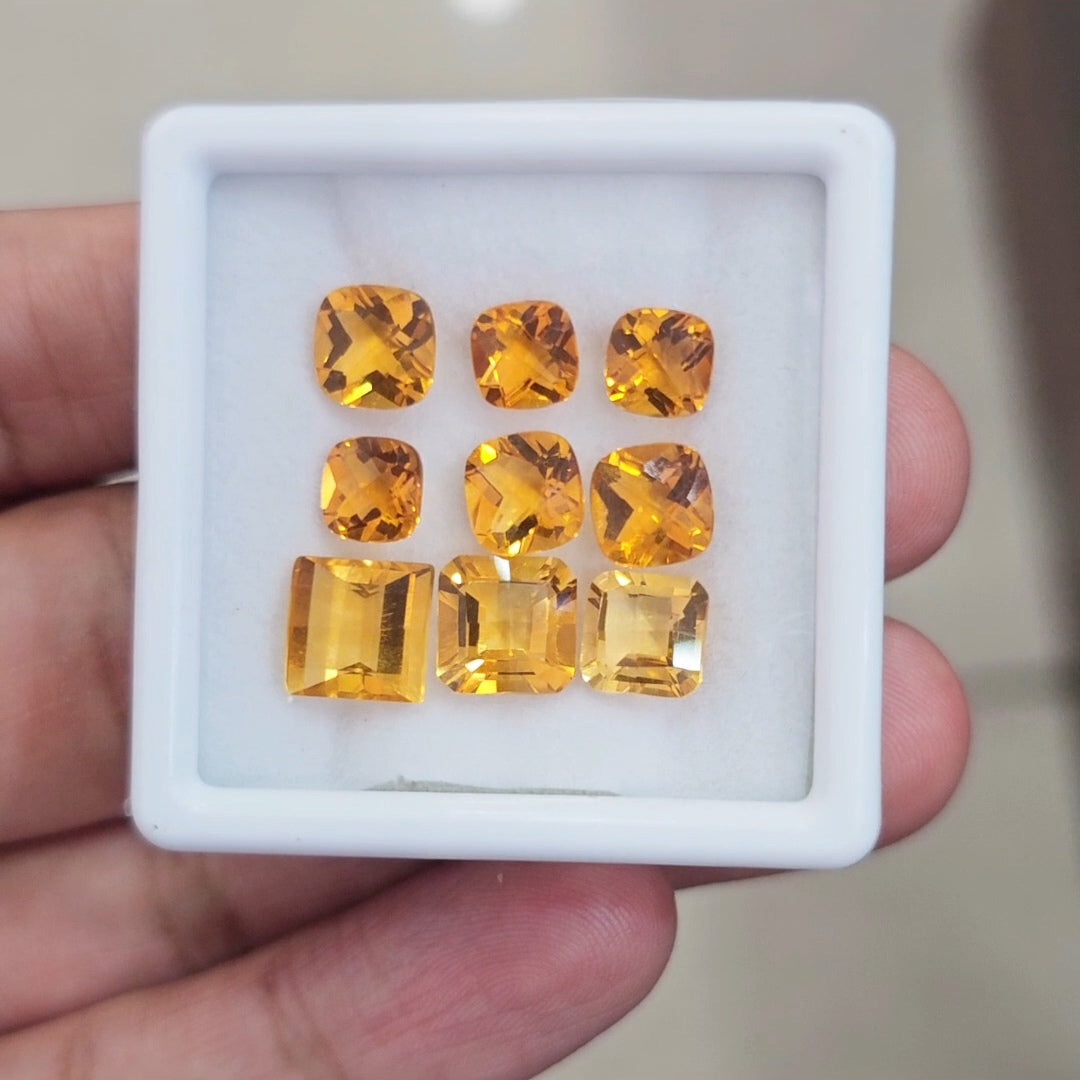 9Pcs Of Natural Citrine Mix Cut | Square | Size: 6-8mm