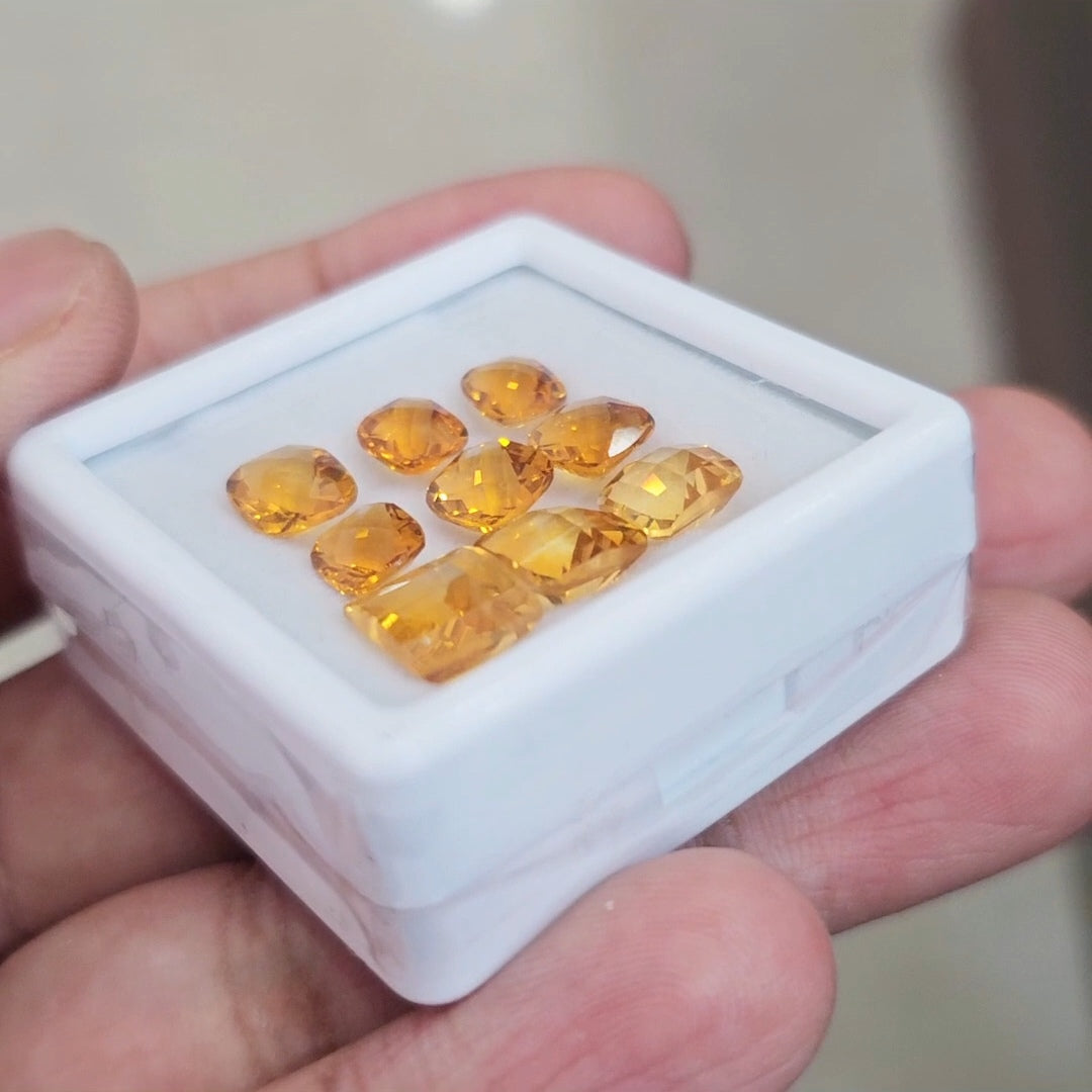 9Pcs Of Natural Citrine Mix Cut | Square | Size: 6-8mm