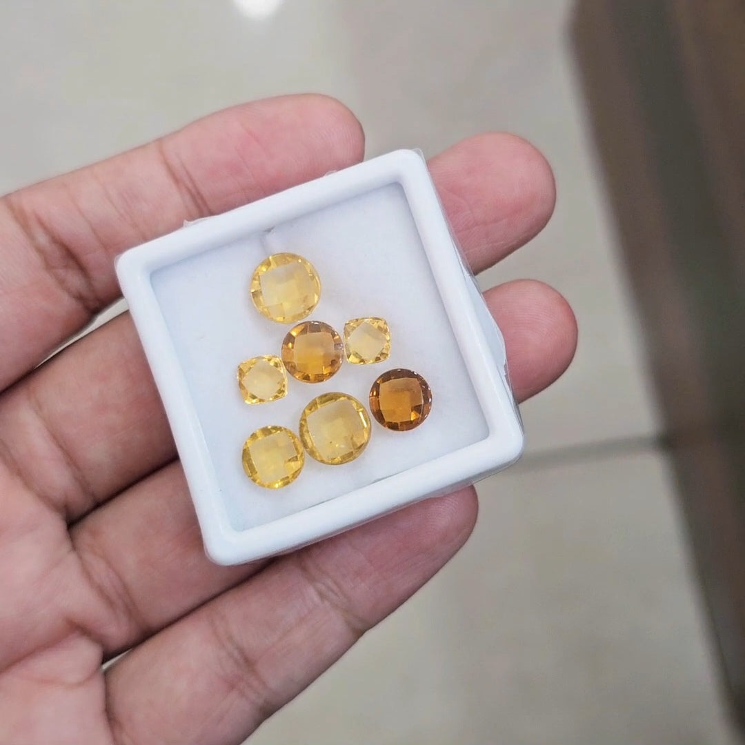 7Pcs Of Natural Citrine BuffTop | Mix Shape | Size: 6-9mm